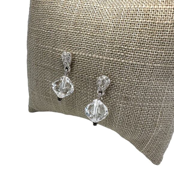 Swarovski Rhinestone Earrings Silver Tone Pave and Clear Crystal Bead Dangle - Picture 6 of 9